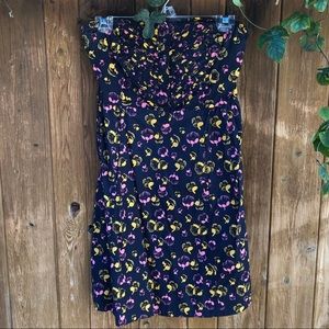 ANTRHO Mini floral strapless dress with pockets